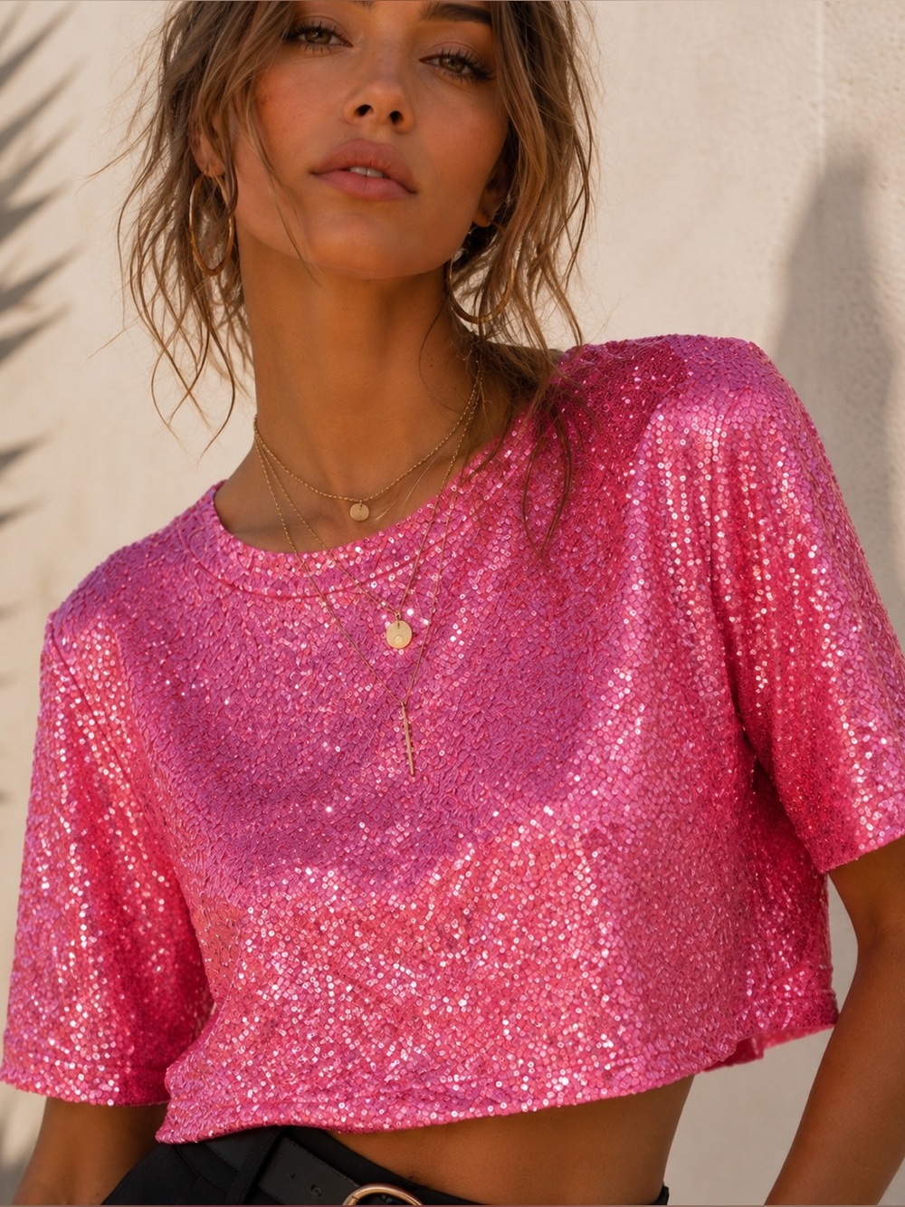 H&M Pink Sequin Crop Top | Festival Party Concert Top | Size Small